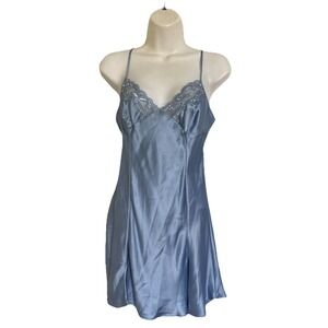 NWT Vintage Victoria's Secret Cinderella Satin Lace Slip Dress M Blue 90s Y2K